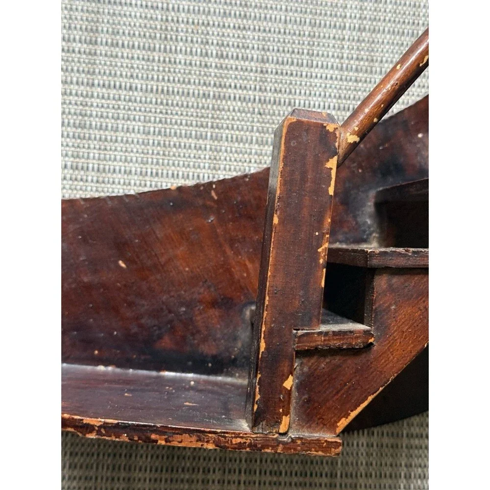 Vintage MCM Crescent Moon Stairway Wall Shelf Wood Hanging Display Folk Art 24”